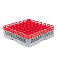 Noble Products 49-Compartment Gray Full-Size Glass Rack with 1 Red Extender - 19 3/8" x 19 3/8" x 5 3/4"