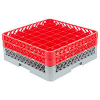 Noble Products 49-Compartment Gray Full-Size Glass Rack with 2 Red Extenders - 19 3/8" x 19 3/8" x 7 1/4"