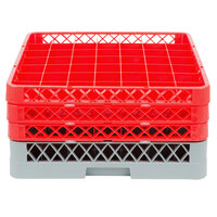 Noble Products 49-Compartment Gray Full-Size Glass Rack with 3 Red Extenders - 19 3/8 inch x 19 3/8 inch x 8 3/4 inch