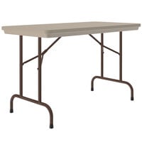 Correll Heavy-Duty Folding Table, 24" x 48" Blow-Molded Plastic, Mocha Granite