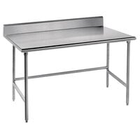 Advance Tabco TSKG-365 36" x 60" 16 Gauge Open Base Stainless Steel Commercial Work Table with 5" Backsplash