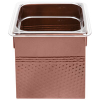 American Metalcraft 1/6 Size Copper Square Hammered Ice Display / Beverage Tub with Clear Food Pan - 3.375 Qt.