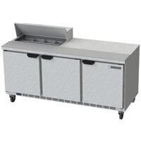 Beverage-Air SPE72HC-08C 72 inch 3 Door Cutting Top Refrigerated Sandwich Prep Table with 17 inch Wide Cutting Board