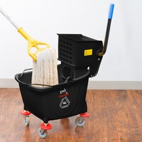 Lavex Janitorial 35 Qt. Black Mop Bucket & Side Press Wringer Combo