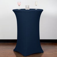 Snap Drape CN420CT3042011 Contour Cover 30 inch Round Navy Bar Height Spandex Table Cover