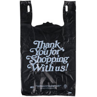 13 inch x 10 inch x 23 inch .83 Mil Black Thank You Heavy-Duty Plastic T-Shirt Bag - 400/Case