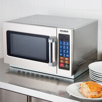 Solwave 1000W Stackable Commercial Microwave with Large 1.2 cu. ft. Interior and Push Button Controls - 120V