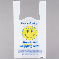 1/8 Size .63 Mil White Happy Face Heavy-Duty Plastic T-Shirt Bag   - 700/Case
