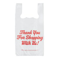 Choice 1/6 Standard Size White "Thank You" Script Heavy-Duty Plastic T-Shirt Bag - 600/Case