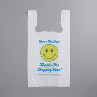 Choice 1/6 Size .71 Mil White Happy Face Heavy-Duty Plastic T-Shirt Bag - 500/Case