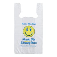 Choice 1/6 Standard Size White "Happy Face" Heavy-Duty Plastic T-Shirt Bag - 500/Case