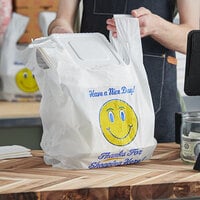 Choice 1/6 Standard Size White Happy Face Heavy-Duty Plastic T-Shirt Bag - 500/Case