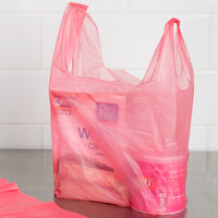 1/10 Size .55 Mil Pink Unprinted Embossed T-Shirt Bag - 1500/Case