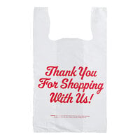 Choice 1/5 Size .67 Mil White "Thank You" Medium-Duty Plastic T-Shirt Bag - 500/Case