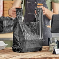 Choice 1/6 Standard Size Black Unprinted Embossed Standard-Duty Plastic T-Shirt Bag - 1000/Case