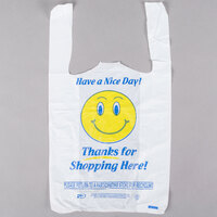 1/8 Size .51 Mil White Happy Face Plastic T-Shirt Bag - 1000/Case