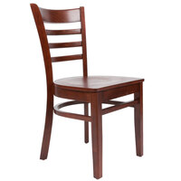 Lancaster Table & Seating Mahogany Finish Wood Ladder Back Chair with Mahogany Wood Seat - Assembled