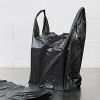 1/8 Size .63 Mil Black Unprinted Embossed Heavy-Duty Plastic T-Shirt Bag - 750/Case