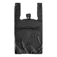Choice 1/10 Size .55 Mil Black Unprinted Embossed Medium-Duty Plastic T-Shirt Bag - 1500/Case