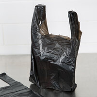 1/10 Size .55 Mil Black Unprinted Embossed Plastic T-Shirt Bag - 1500/Case