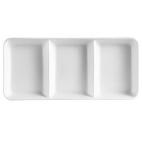 CAC CN-3T13 12 1/2 inch x 5 1/2 inch x 1 1/8 inch Porcelain Rectangular 3 Compartment Tasting Tray - 12/Case