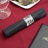 Hoffmaster 119974 CaterWrap 17 inch x 17 inch Pre-Rolled Ornate Linen-Like Black Napkin and Clear Heavy Weight Plastic Cutlery Set - 100/Case