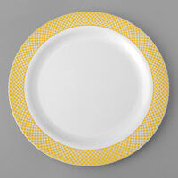 Gold Visions 9" White Plastic Plate with Gold Lattice Design - 12/Pack