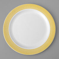 Gold Visions 7 inch White Plastic Plate with Gold Lattice Design - 150/Case