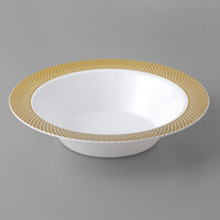 Gold Visions 12 oz. White Bowl with Gold Lattice Design - 15/Pack