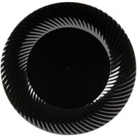 Visions Wave 9" Black Plastic Plate - 18/Pack