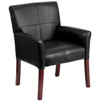 Flash Furniture BT-353-BK-LEA-GG Black Leather Executive Side / Reception Chair with Mahogany Legs