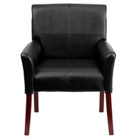 Flash Furniture BT-353-BK-LEA-GG Black Leather Executive Side / Reception Chair with Mahogany Legs