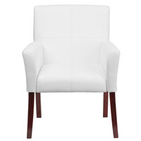 Flash Furniture BT-353-WH-GG White Leather Executive Side / Reception Chair with Mahogany Legs