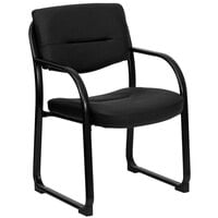 Flash Furniture BT-510-LEA-BK-GG Open Back Black Leather Executive Side Chair with Sled Base