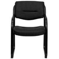 Flash Furniture BT-510-LEA-BK-GG Open Back Black Leather Executive Side Chair with Sled Base