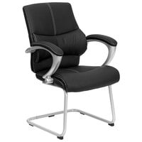 Flash Furniture H-9637L-3-SIDE-GG Black Leather Executive Side Chair with Padded Arms and Sled Base
