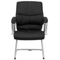 Flash Furniture H-9637L-3-SIDE-GG Black Leather Executive Side Chair with Padded Arms and Sled Base