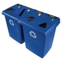 Rubbermaid 1792372 Glutton Blue Rectangular Recycling Station - 92 Gallon