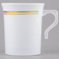 Visions 8 oz. White Plastic Coffee Mug with Gold Bands - 120/Case