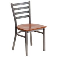 Flash Furniture XU-DG694BLAD-CLR-CHYW-GG Clear-Coated Ladder Back Metal Restaurant Chair with Cherry Wood Seat
