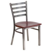Flash Furniture XU-DG694BLAD-CLR-MAHW-GG Clear-Coated Ladder Back Metal Restaurant Chair with Mahogany Wood Seat
