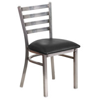 Flash Furniture XU-DG694BLAD-CLR-BLKV-GG Clear-Coated Ladder Back Metal Restaurant Chair with Black Vinyl Seat