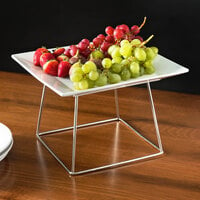 Acopa 12 inch Square China Plate and 7 inch Stainless Steel Display Stand