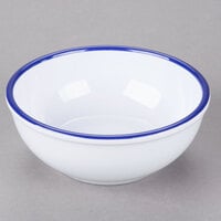 Cal-Mil 3467-5-15 Enamelware 5 1/2" White Small Melamine Bowl with Blue Rim