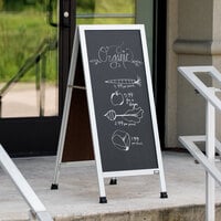 Aarco AA-3B 42 inch x 18 inch Aluminum A-Frame Sign Board with Black Chalkboard