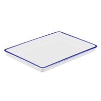 Cal-Mil 3463-15 Enamelware 13" x 9" x 1" White Melamine Serving Tray with Blue Rim