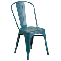 Flash Furniture ET-3534-KB-GG Distressed Kelly Blue Stackable Metal Chair with Vertical Slat Back and Drain Hole Seat