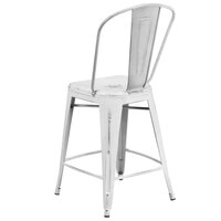 Flash Furniture ET-3534-24-WH-GG Distressed White Metal Counter Height Stool with Vertical Slat Back and Drain Hole Seat