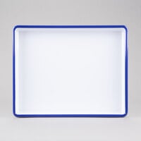 Cal-Mil 3465-15 Enamelware 15" x 12" x 2" White Deep Melamine Serving Tray with Blue Rim