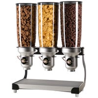 Cal-Mil 3516-3-13FF Black Free Flow 5 Liter Triple Canister Cereal Dispenser